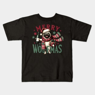 Merry Woofmas Funny Vintage Pug Christmas Kids T-Shirt